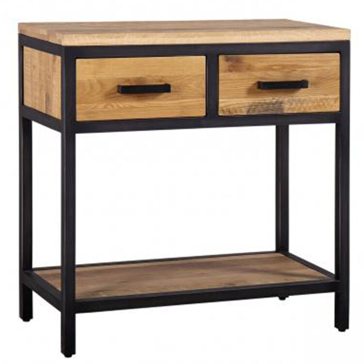 Forge Iron and Solid Oak Furniture 2 Drawer Hall Table with Oak Shelf Forge Iron and Solid Oak Furniture 2 Drawer Hall Table with Oak Shelf