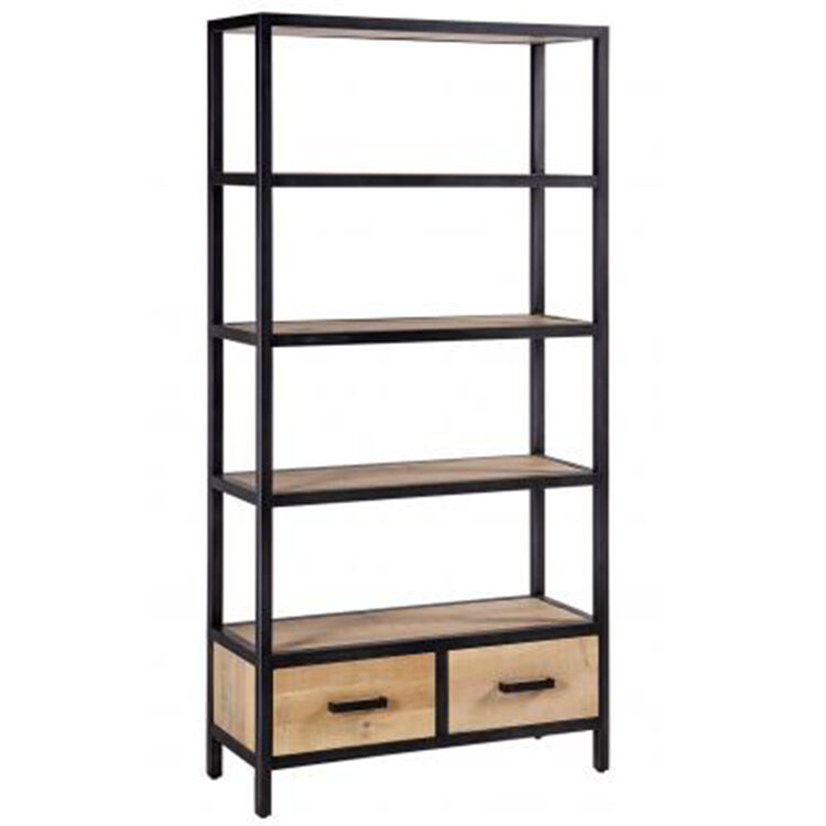 Forge Iron and White Wash Oak Furniture 2 Drawer Tall Bookcase Forge Iron and White Wash Oak Furniture 2 Drawer Tall Bookcase