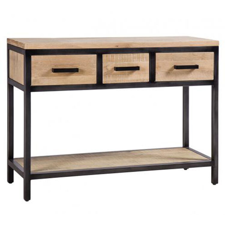 Forge Iron and White Wash Oak Furniture 3 Drawer Hall Table with Oak Shelf Forge Iron and White Wash Oak Furniture 3 Drawer Hall Table with Oak Shelf