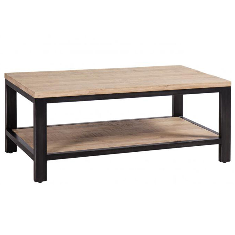 Forge Iron and White Wash Oak Furniture Large Rectangular Coffee Table with Shelf Forge Iron and White Wash Oak Furniture Large Rectangular Coffee Table with Shelf