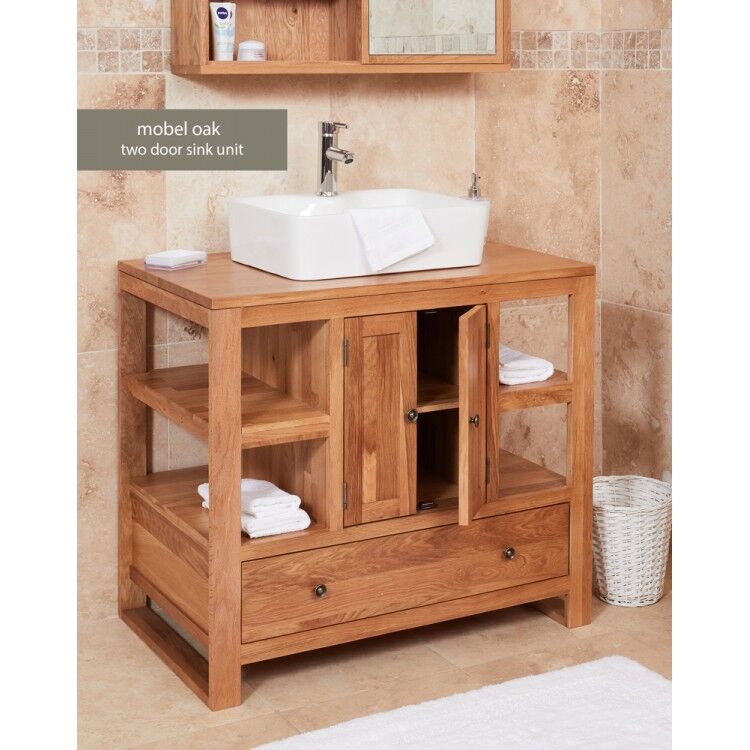 Mobel Oak Bathroom 2 Door Square Single Sink Unit Furniture Bathroom 2 Door Square Single Sink Unit