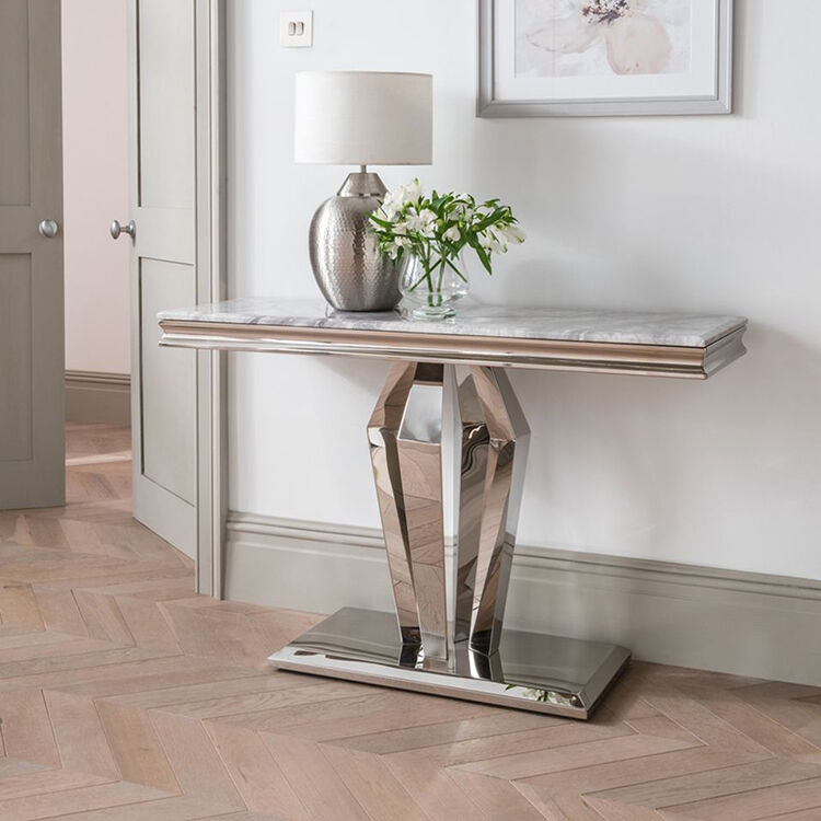 Vida Living Arturo Grey Marble and Chrome Console Table Vida Living Arturo Grey Marble and Chrome Console Table