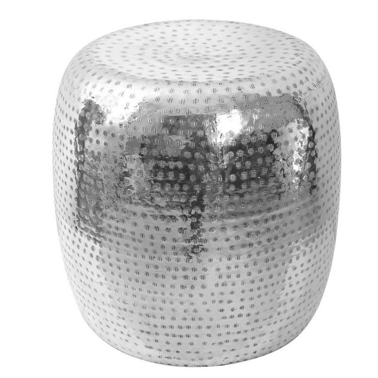Templar Silver Finish Metal Barrel Design Side table Templar Silver Finish Metal Barrel Design Side table